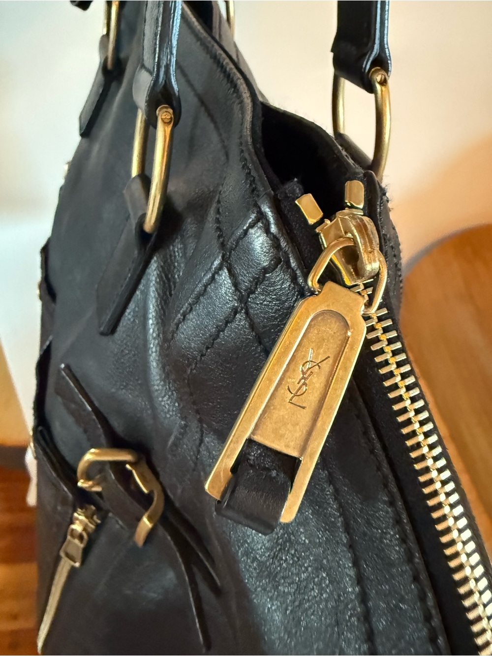 Yves Saint Laurent Downtown Black Leather Shoulder Tote with Gold Hardware - Picture 2 of 7